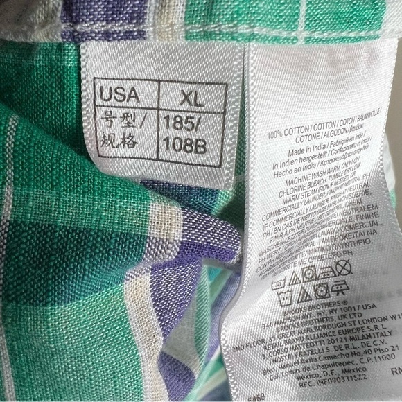 Brooks Brothers Plaid Blue and Green Short Sleeve Button Down 100% Cotton XL - Picture 5 of 7